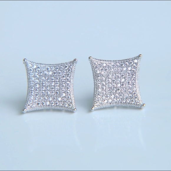 New! Sterling Silver Pave Stud Earrings - Picture 3 of 7